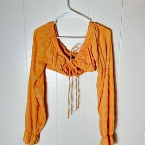 SHEIN Bright Orange Long Sleeve Crop Top